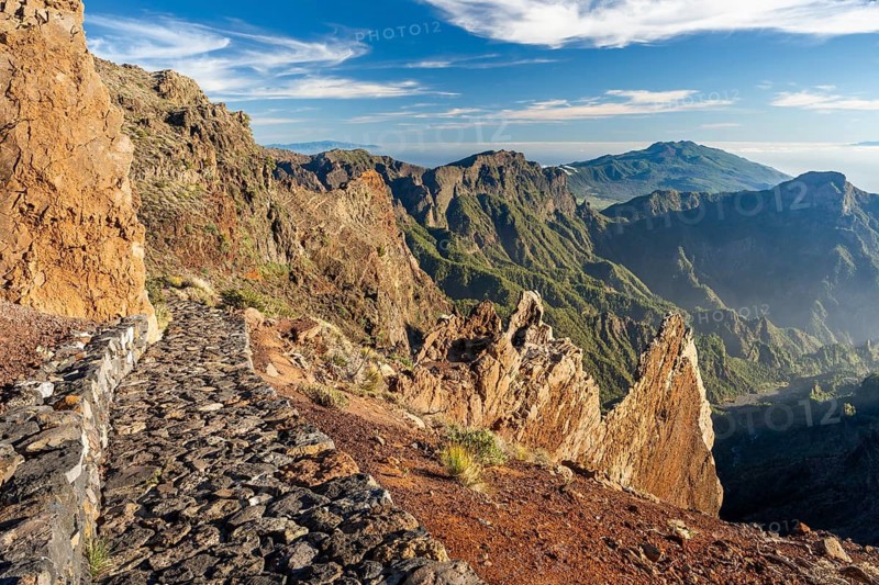 View of the Caldera de Taburiente. Hiking trail from Roque de los Muchachos to Pico de La Nieve. La Palma, Canary Islands, Spain