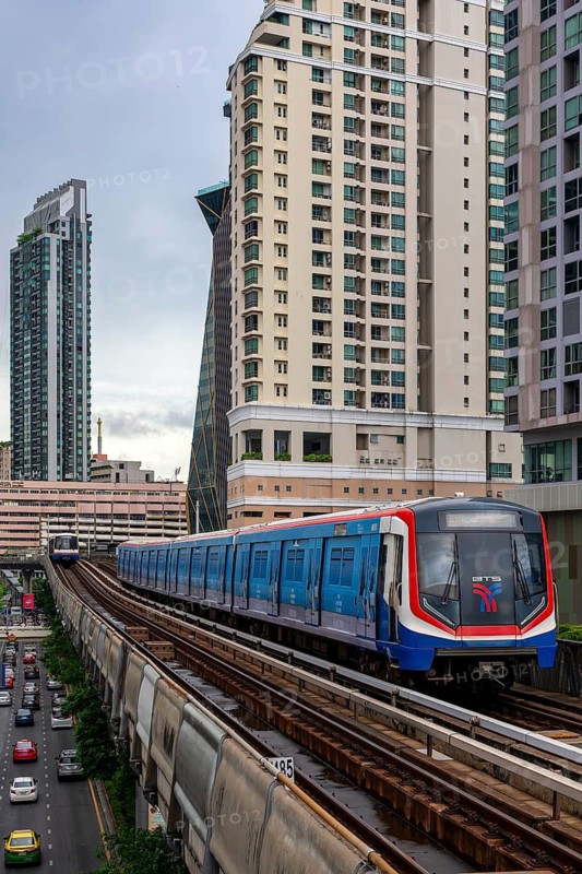 BTS Skytrain and road traffic, Bangkok, Thailand
