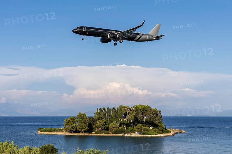 A Titan Airways Airbus A321neo aircraft with the license plate G-OATW at Corfu airport, Greece