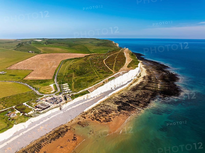 Seven Sisters Cliffs from a drone, English Channel, East Sussex, South-east England