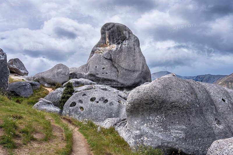 Limestone cliffs on Castle Hill (Kura Tawhiti) . Castle Hill, Canterbury South Island, New Zealand
