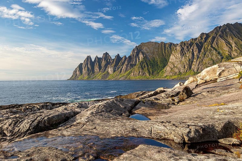 Scenic view of Tungeneset viewpoint and Okshornan Mountains on Senja Island, Norway