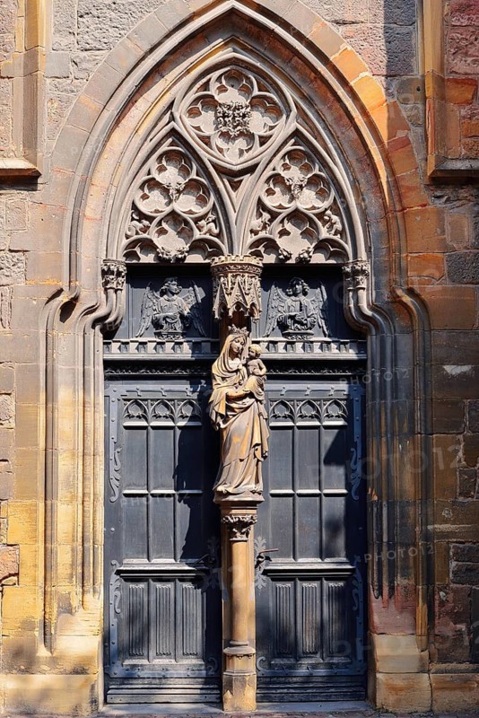 Dominican church, depiction of Mary at the entrance, Colmar, Haut-Rhin, Alsace, Grand Est, France