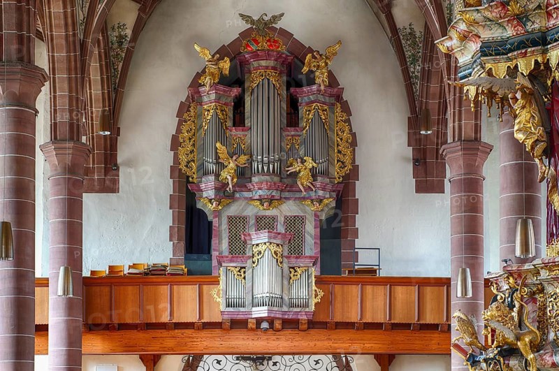 Interior view, Vleugels organ, gallery, catholic parish church, St. Peter and Paul city church, Keplerstadt Weil der Stadt, Baden-Württemberg, Germany
