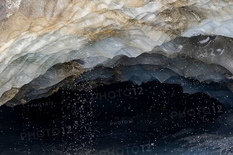 Meltwater at a glacier cave, underground glacier stream, Castner Glacier, Delta Range, Alaska Range, Richardson Highway, Alaska, USA