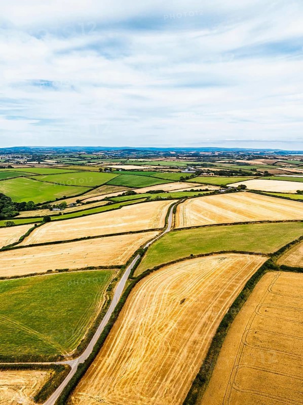 Cornwall Fields and Farms from a drone, Polruan, Cornwall, England, United Kingdom