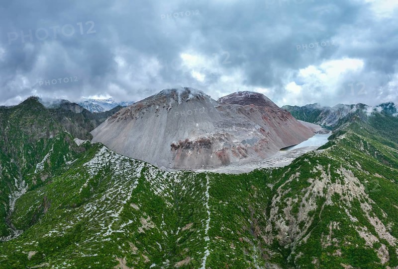 Aerial view of volcanic cone, Chaitén Volcano, Chaitén, Los Lagos, Chile