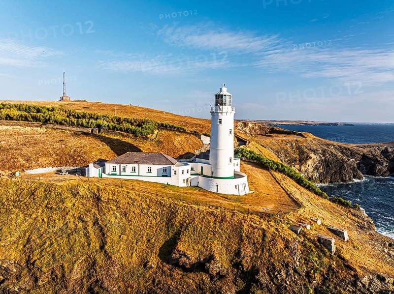 Trevose Head Lighthouse from a drone, Padstow, Cornwall, England, United Kingdom
