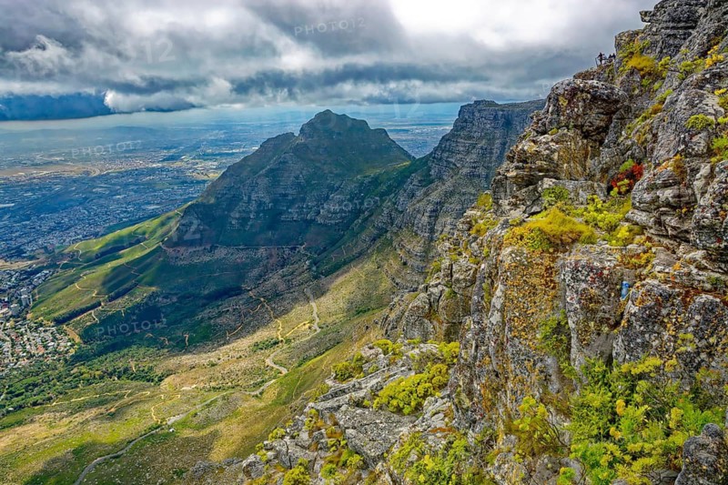 View, viewpoint from Table Mountain to Devil's Peak, Table Mountain Massif, Cape Town, Western Cape, South Africa