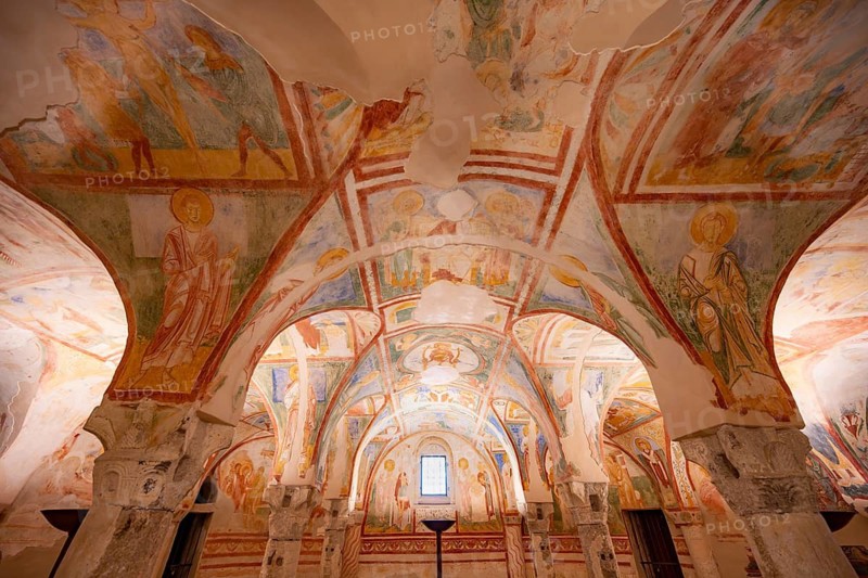 Maxentische crypt with colorful frescoes, Cripta degli Affreschi, Basilica di Santa Maria Assunta, Basilica of Aquileia, UNESCO World Heritage Site, Aquileia, Friuli, Italy