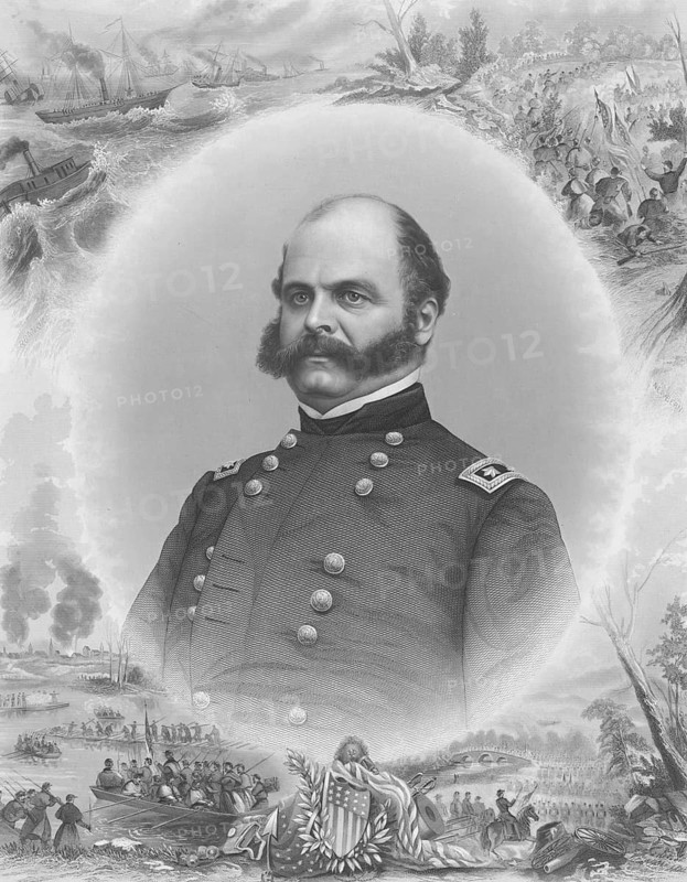 Ambrose Everett Burnside (born 23 May 1824 in Liberty, Union County, Indiana, died 13 September 1881 in Bristol, Rhode Island) was a general in the US Army during the American Civil War and Governor of Rhode Island, American history, authentic, digitally restored reproduction of a 19th-century original, exact date of the image unknown, historical