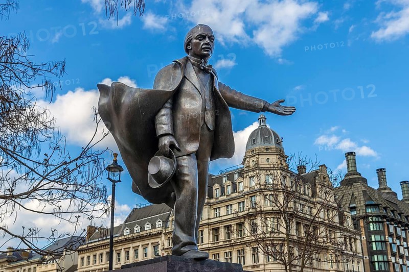 Glynn Williams's bronze statue of wartime Prime Minister David Lloyd George stands in Parliament Square, London, England, United Kingdom