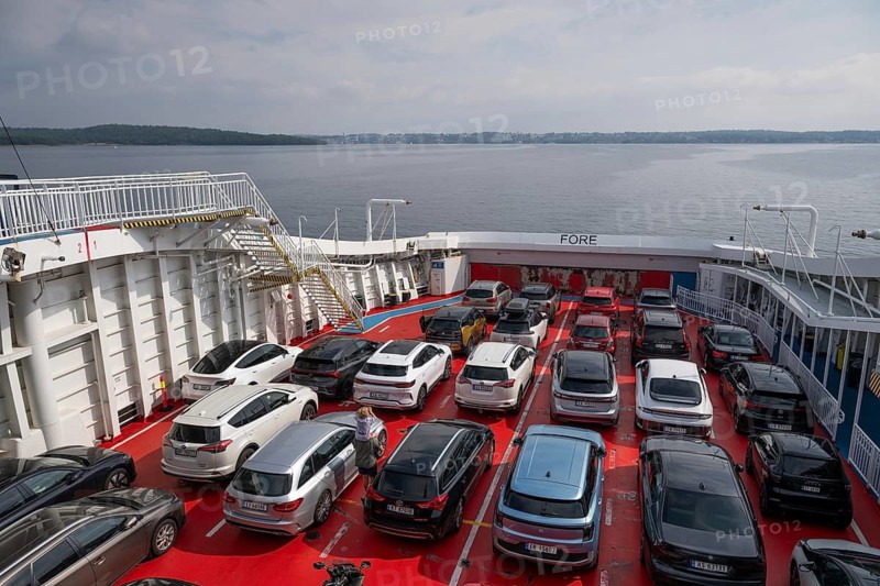 Electric cars from a ferry crossing between Horten and Moss, Norway