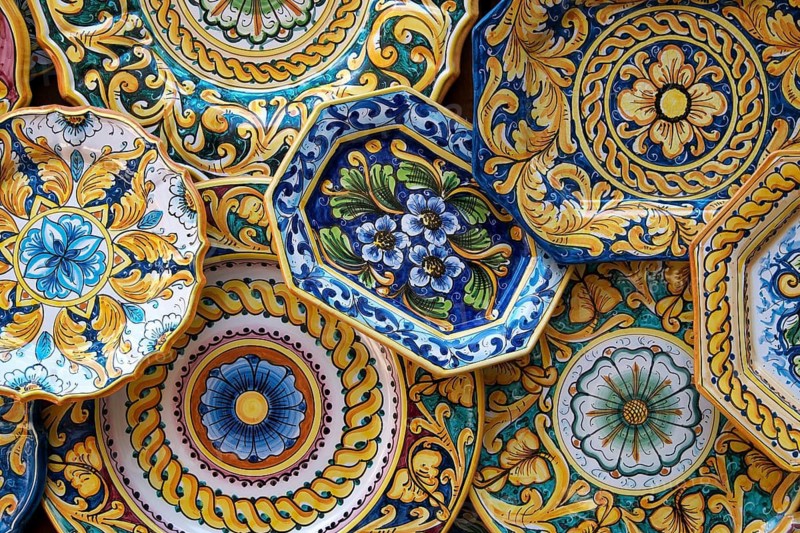 Traditional Sicilian pottery, typical, folk art, ceramic work, colorfully painted, ornament, Sicily, Italy