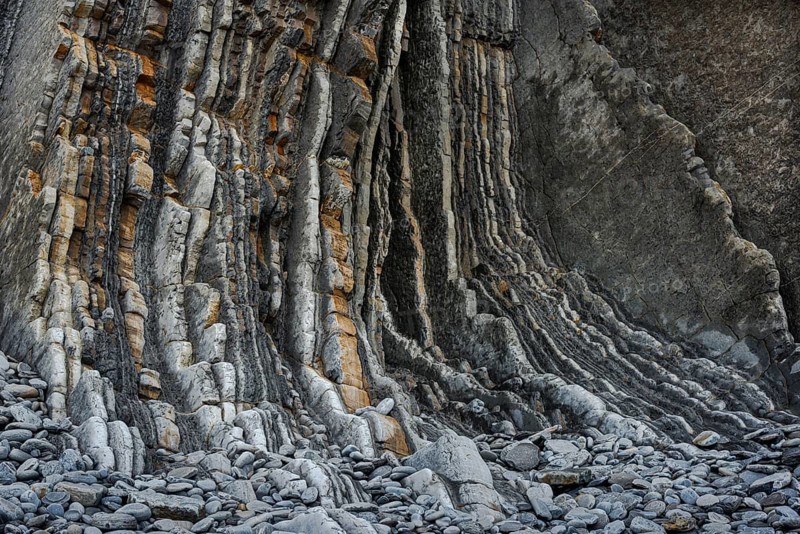 Geological formation of sandstone and limestone layers, Flysch on Itzurun Beach in Zumaia, Spain
