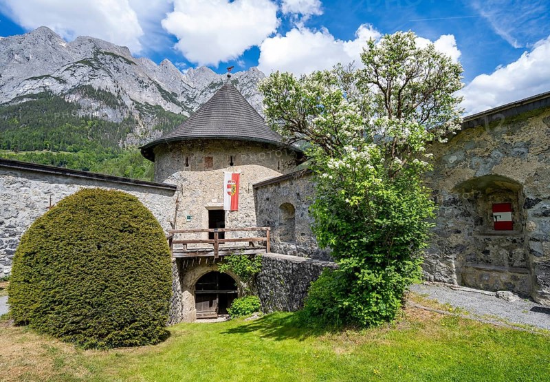 Tower on the castle wall, Hohenwerfen Fortress, Werfen, Pongau, Salzburg state, Austria