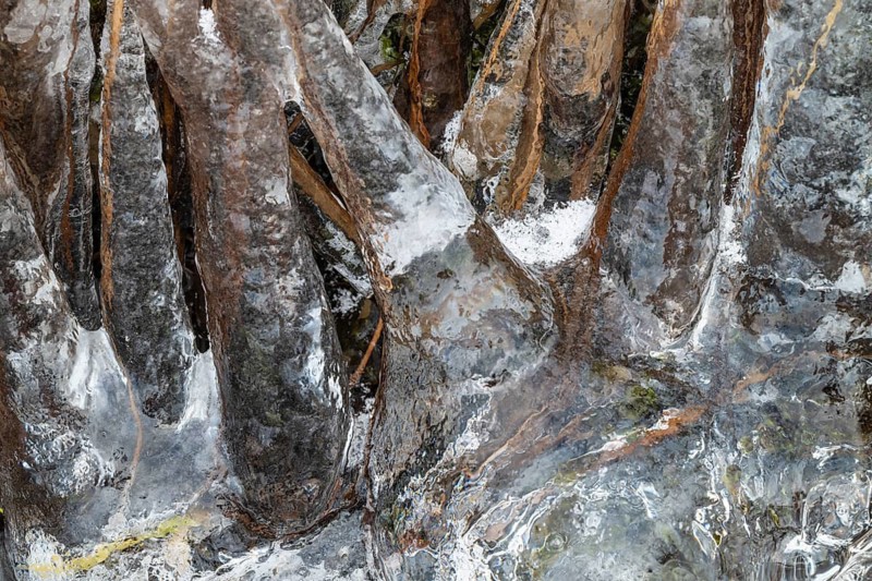 Ice formations on a stream, Dundret Nature Reserve, Gällivare, Norrbotten, Lapland, Sweden, October 2024