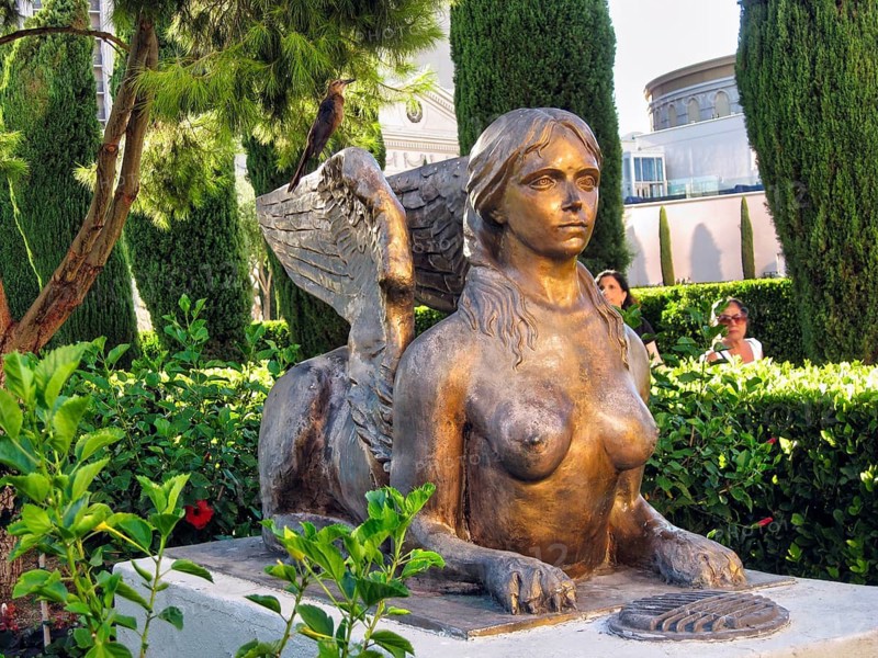 Bronze sculpture, winged sphinx, upper body of a woman, gardens, Caesars Palace Hotel and Casino, Las Vegas Boulevard, Las Vegas Strip, Las Vegas, Nevada, USA