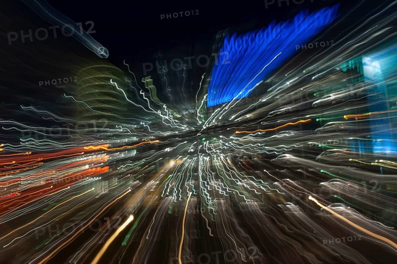 Light art, Mercedes building on Donnersberg Bridge, Munich, Bavaria, Germany