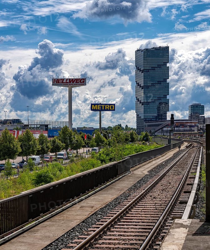 View from the Ostbahnhof platform of Amazon's corporate headquarters in Warsaw, Berlin, Germany