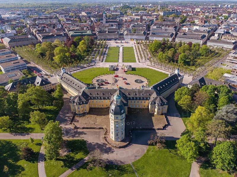 Aerial view of Karlsruhe Palace with Palace Square, Karlsruhe, Baden-Württemberg, Germany