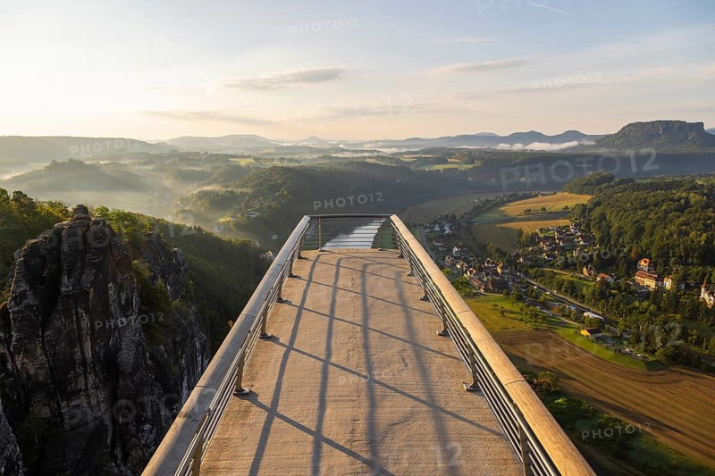 Sunrise on Basteifelsen, the new viewing platform, Rathen, Saxony, Germany