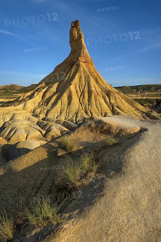 The Castil de Tierra monolith in the morning light in the Bardenas Reales Natural Park, Navarra, Spain
