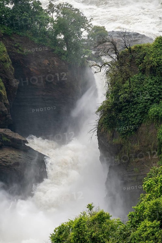 Masses of water tumble down over rocks, Murchison Falls, White Nile, Murchison Falls National Park, Uganda, East Africa