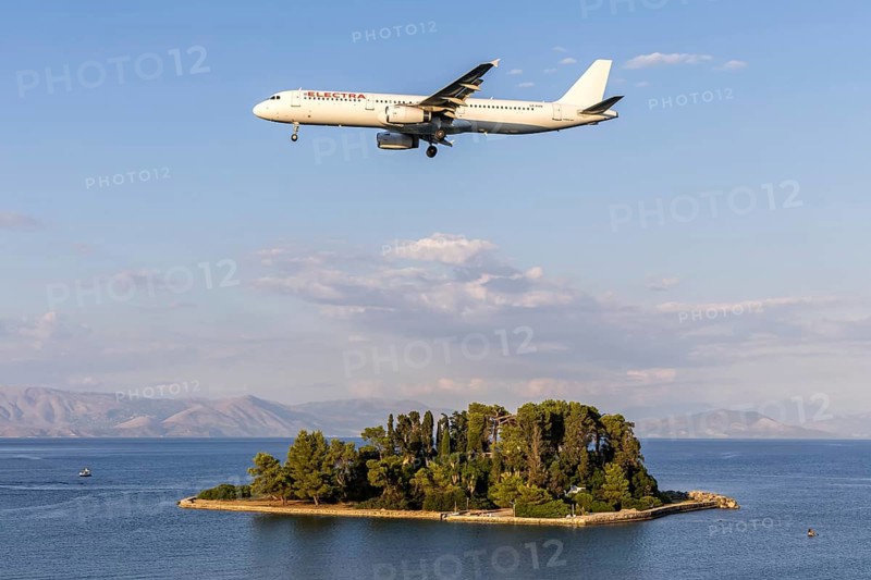An Electra Airways Airbus A321 aircraft with the LZ-EAM license plate at Corfu airport, Greece