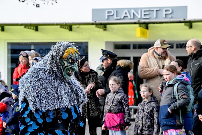 Member of a fools' guild in traditional Haes, fools' clothes, during the carnival procession in Achern, Ortenaukreis, Baden-Württemberg, Germany