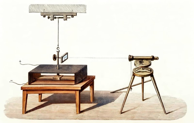 A magnetometer used by Johann Carl Friedrich Gauss, 1777 - 1855, German mathematician, astronomer and physicist, digitally edited based on a historical picture, 1832
