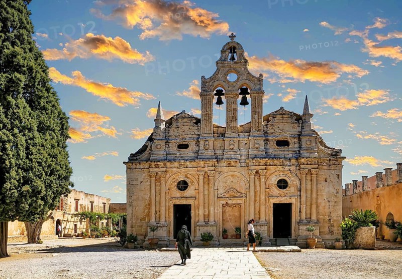 Monastery Church, Arkadi Monastery, Arkadi Monastery, Orthodox, Greek Orthodox, Evening, National Monument, Rethymno Regional Unit, Crete, Mediterranean Sea, Greece