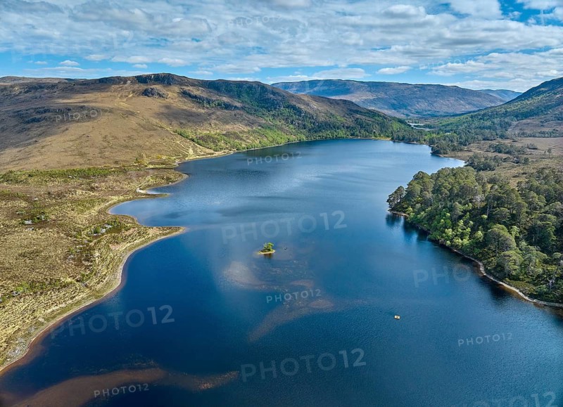 Panoramic aerial photo of Beinn Eighe National park and Loch clair in the in the scottish highlands, Torridon valley, Scotland, UK