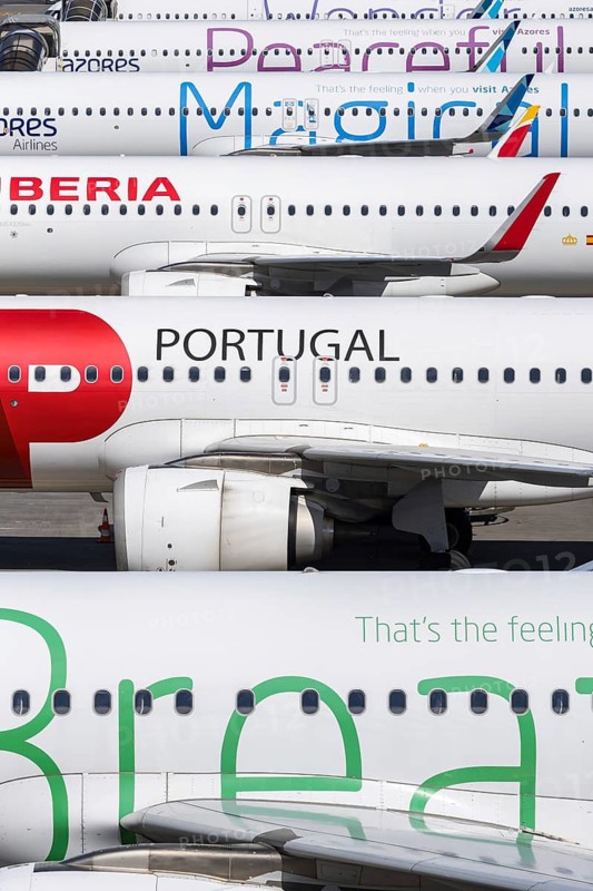 Airbus aircraft from SATA Air Azores, TAP Air Portugal and Iberia at Ponta Delgada Airport, Portugal