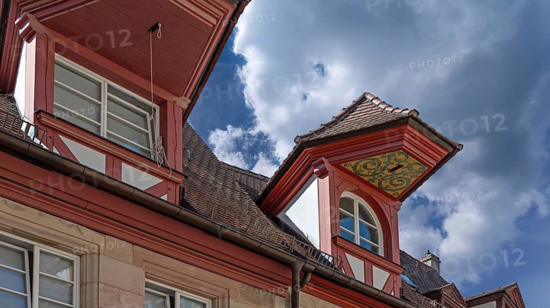 Historischer Dachaufzugserker, Weißgerbergasse 29, Nuremberg, Middle Franconia, Bavaria, Germany