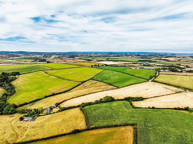 Cornwall Fields and Farms from a drone, Polruan, Cornwall, England, United Kingdom
