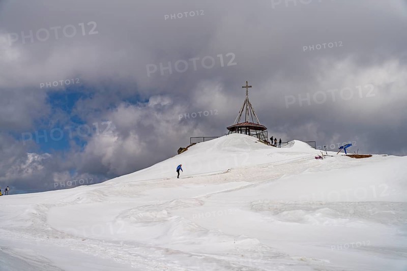 Panorama Transfagara?an observation deck on snowy Lake Balea in the Fagaras Mountains, South Carpathians, Transylvania, Romania