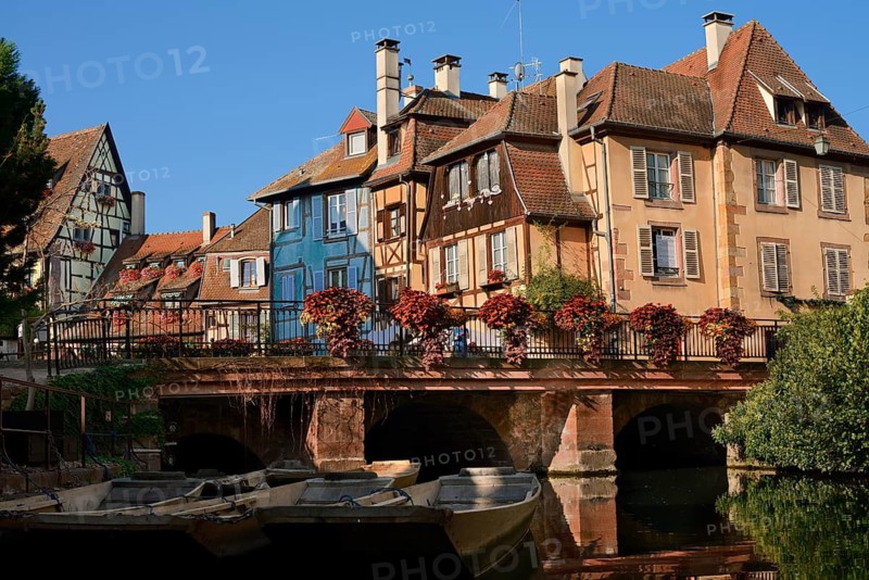 Little Venice, boats on the Lauch, Krutenau, Colmar, Haut-Rhin, Alsace, Grand Est, France
