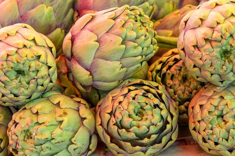Fresh artichokes at the outdoor central market in the old town, Trogir, Croatia