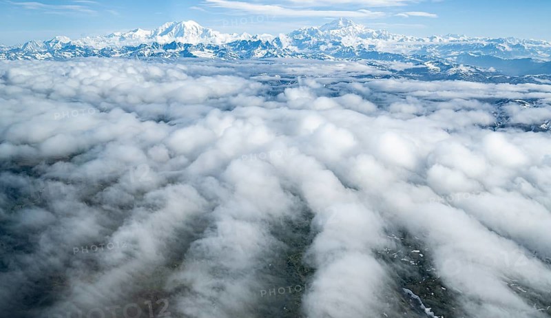 Mt Foraker and Mt Denali or Mount McKinley, aerial view, Alaska Range, Denali National Park, Alaska, USA