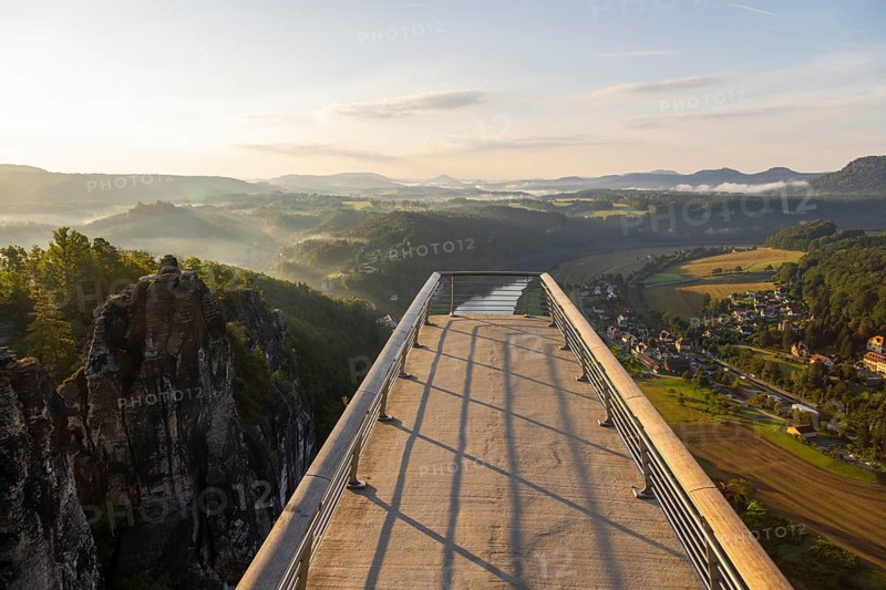Sunrise on Basteifelsen, the new viewing platform, Rathen, Saxony, Germany