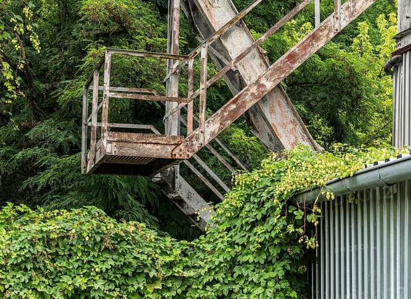 Stairway to the historic cable car station in Rüdersdorf Museum Park near Berlin, Brandenburg, Germany