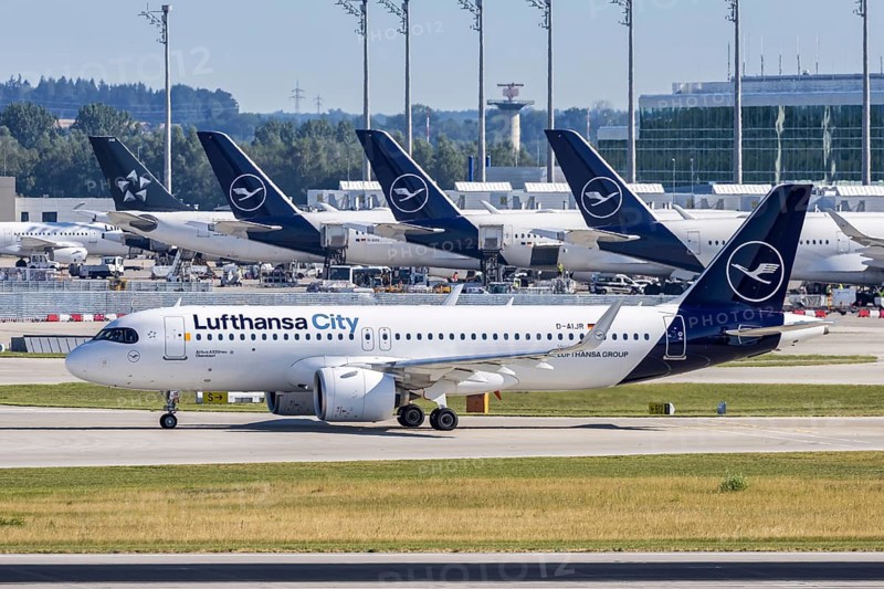An Airbus A320neo Lufthansa City Airlines aircraft with the D-AIJR license plate at Munich Airport, Germany