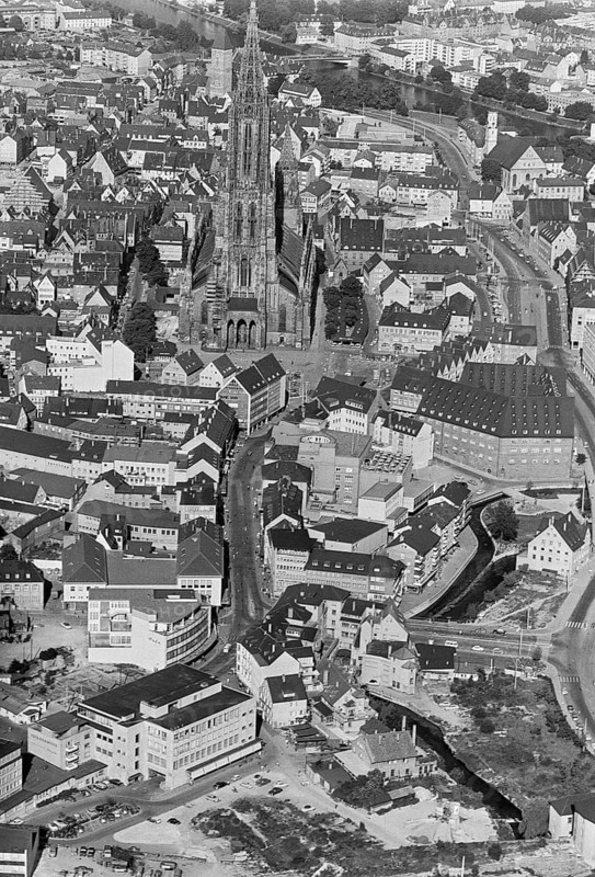 Historical aerial view of Ulm Danube with Münster from 1961, Ulm, Baden-Württemberg, Germany
