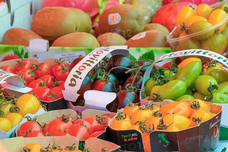 Fresh tomatoes at the outdoor central market in the old town, Trogir, Croatia