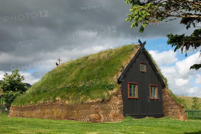 Europe, Iceland, Iceland, Vidimyri, near Varmahlid, church, Vidimyrarkirkja, 1834, Torfkirche, Vidimyri, Iceland