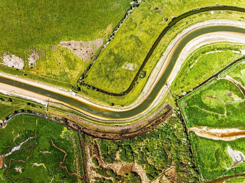 Cuckmere Valley from a drone, Hindover Hill, South Downs, East Sussex, England, United Kingdom