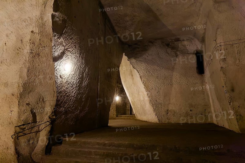 Tuff cave, quarry, in the Borbonica Gallery, Bourbon Tunnel, Naples underground, Campania province, Italy