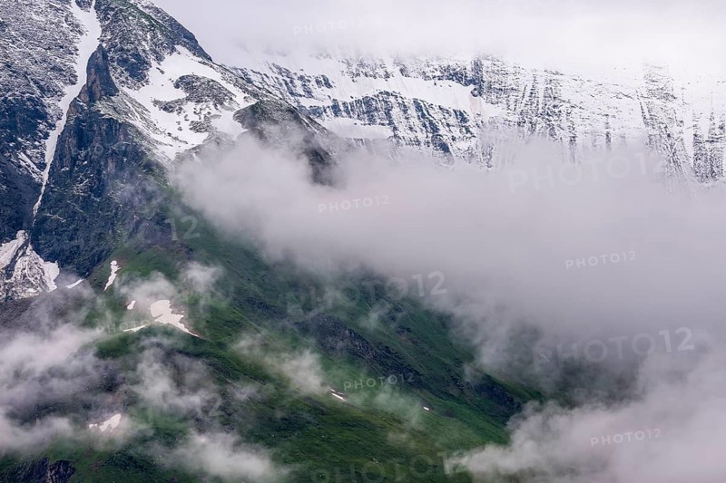 View of snowy mountains on the Grossglockner High Alpine Road in the Alps, Fusch, Salzburg, Austria
