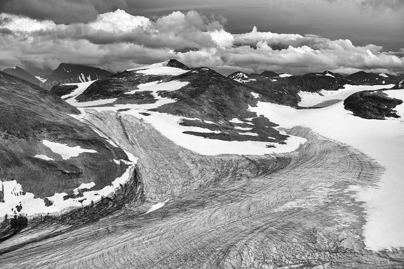 The Oarjep Ruohtesjiegna glacier, Sarek National Park, Laponia World Heritage Site, Norrbotten, Lapland, Sweden, August 2021